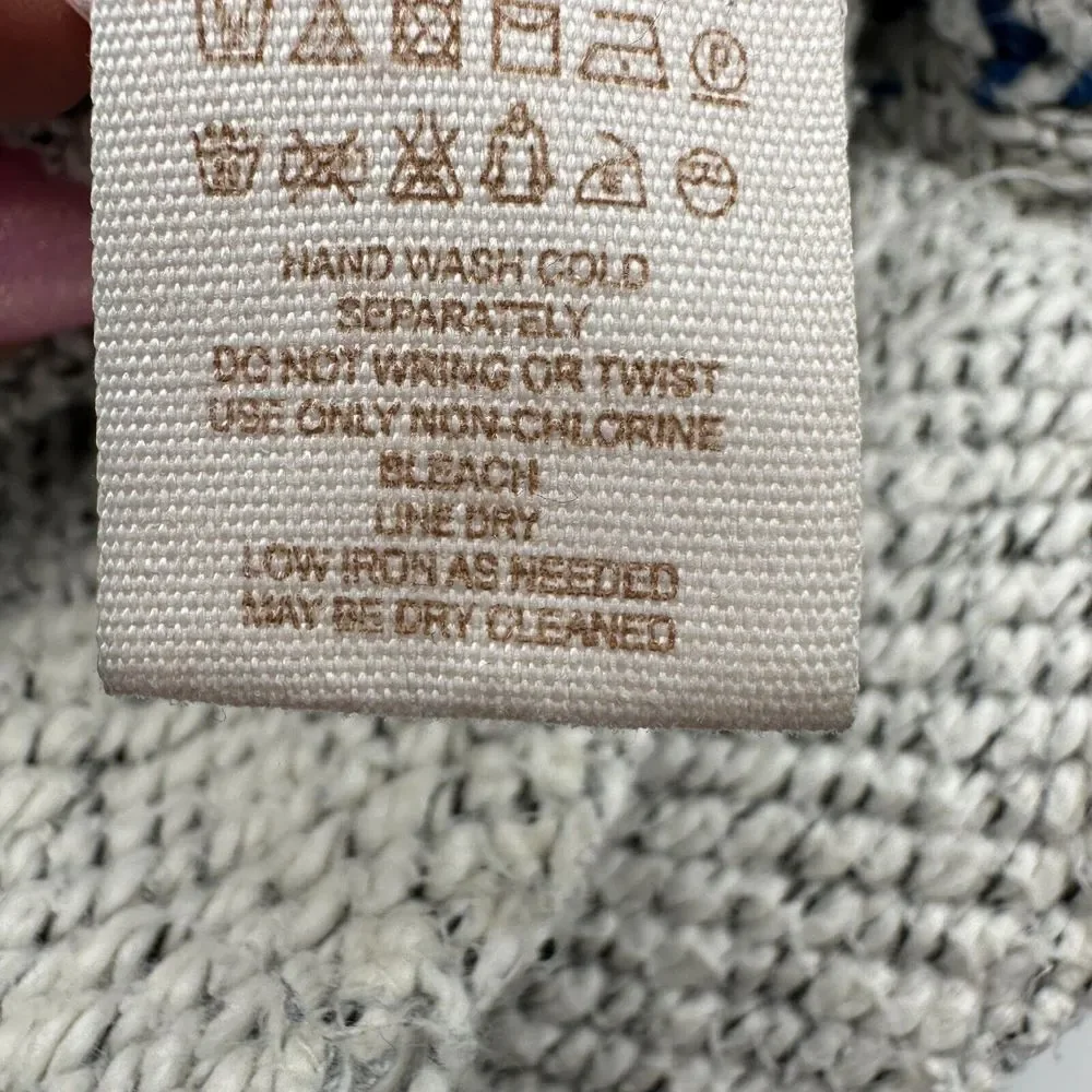 Free People Boxy Hooded Cardigan Sweater Womens‎ S White/Blue V-Neck Oversized